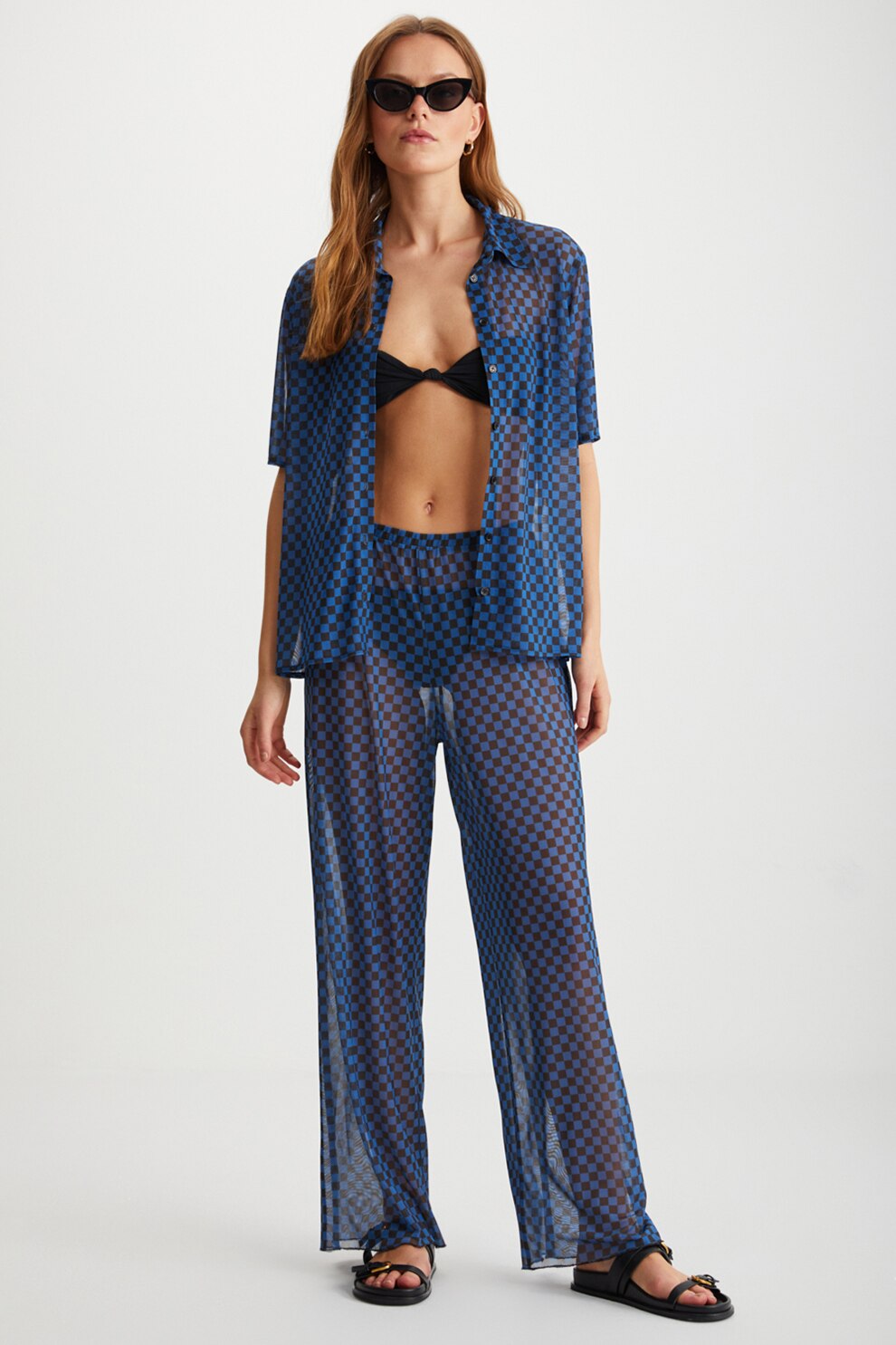 GRIMELANGE, Pantaloni semitransparenti cu croiala ampla Arista, Negru, Albastru, L