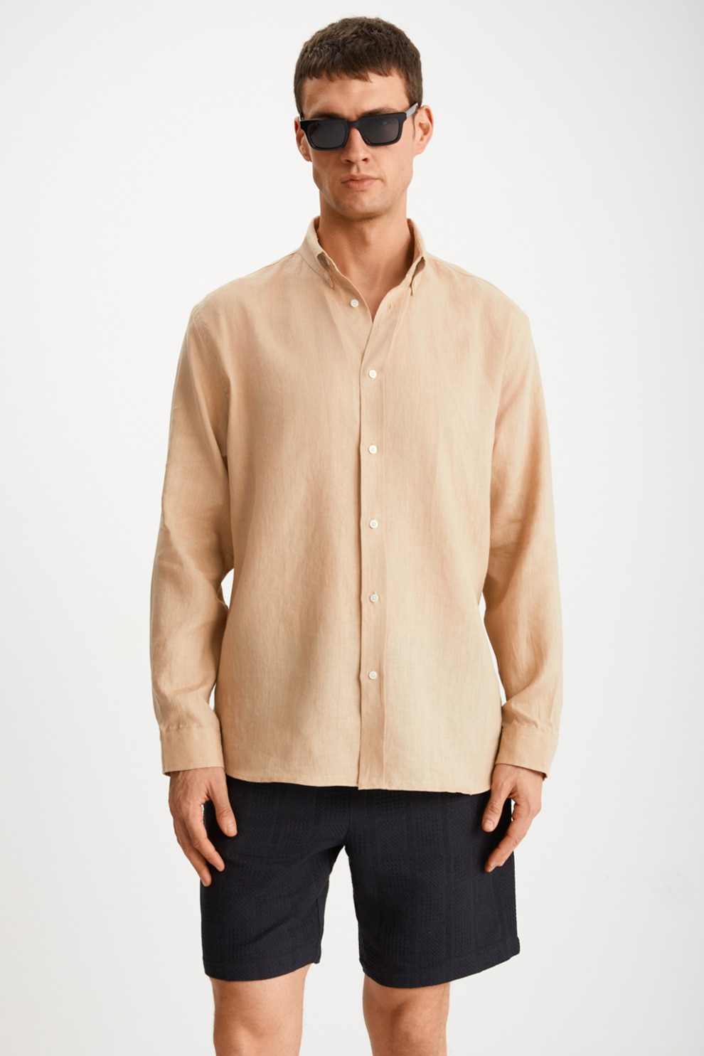 GRIMELANGE, Camasa lejera din in, Maro camel, L