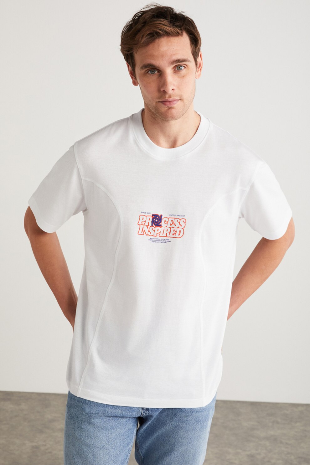 GRIMELANGE, Tricou din bumbac Manuel, Alb, Portocaliu, Albastru, S