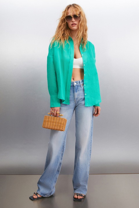 GRIMELANGE, Camasa supradimensionata cu buzunar pe piept Gaia, Verde persan