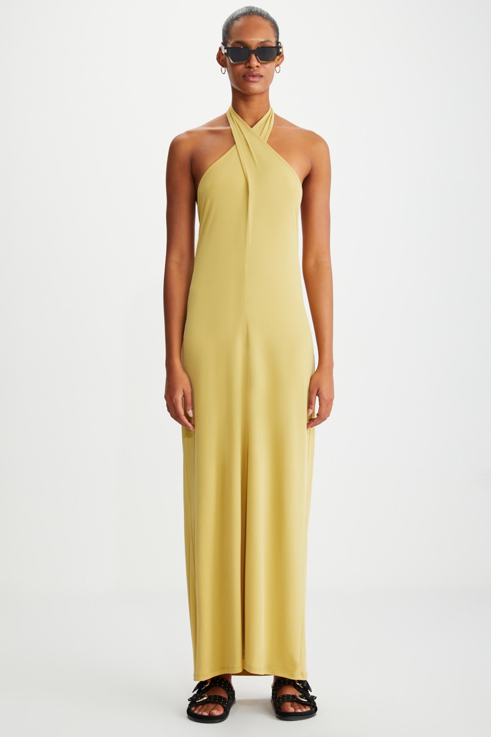 GRIMELANGE, Rochie lunga fara maneci Meliora, Galben murdar, M