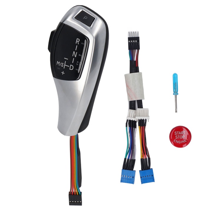 LED-es váltógomb motorindító gombbal, Handball típusú F-szériás stílusú sebességváltóhoz E81 E82 E84 E87 E88 E89 LHD modellekhez, elektroszilverezett autóba.