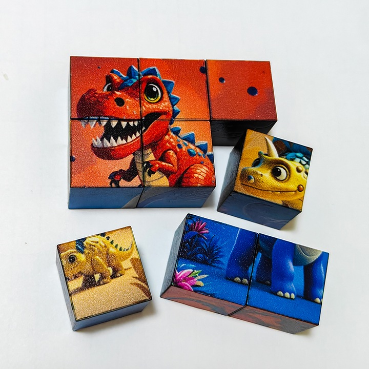 Пъзел куб с целина, 6 в 1, динозаври, развитие на моторни умения, 3-8 години