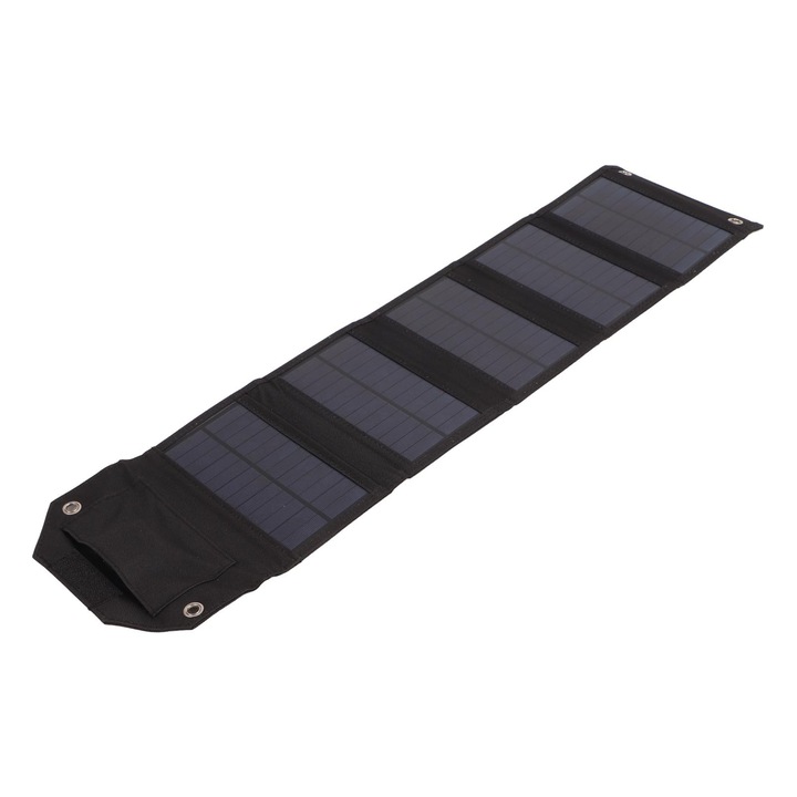 Incarcator solar portabil 21W Fokelyi, foldabil, impermeabil, 5V 3A, dimensiuni 28.7x7.1x0.8 in