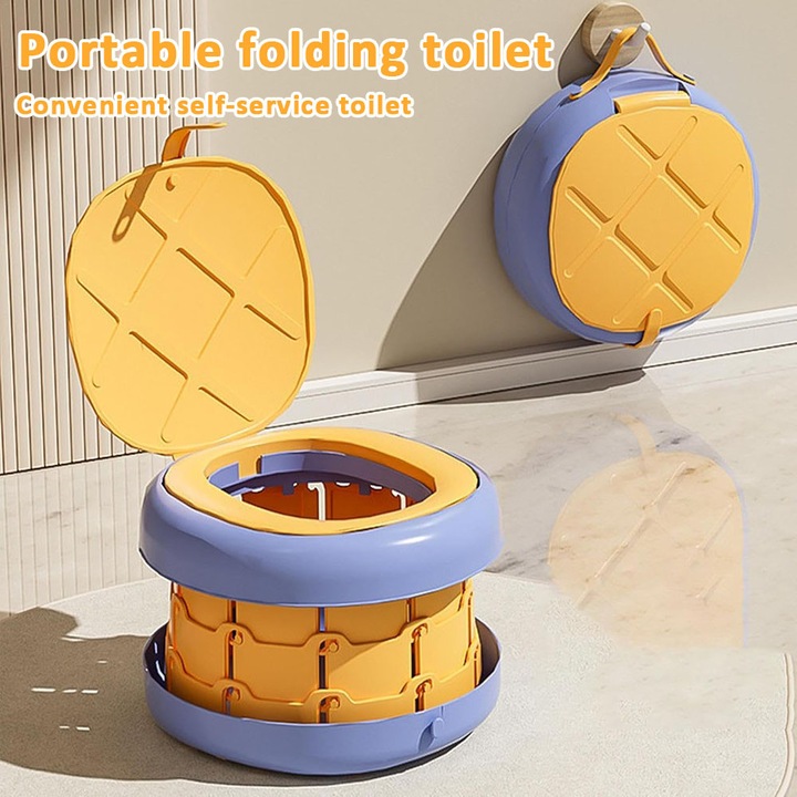 Olita portabila multifunctionala, Noonedibs, Design Anti Miros, Portabil, Capacitate portanta: 80 kg, 5 tampoane inferioare antiderapante, Antibacterian si anti-mucegai, Slot Saci de Gunoi, Usor de Curatat, Maner Transport, Portocale