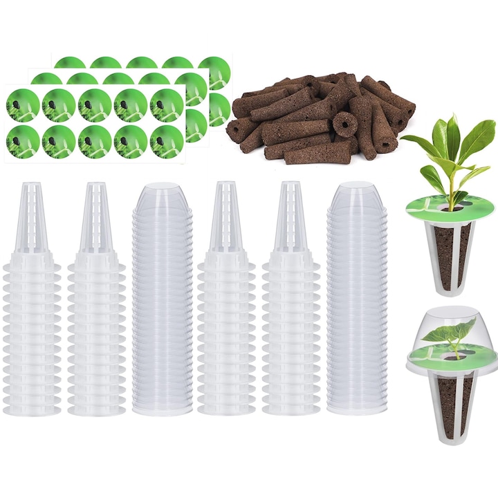 Set 50 recipiente cultivare rasaduri plante, XGETOP® Polipropilena, Sistem hidroponic, 7.6 cm, Alb