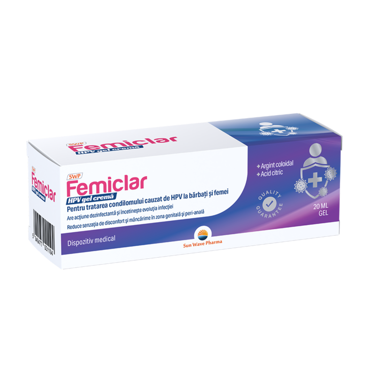Gel Vaginal Femiclar HPV, Sun Wave Pharma, cu argint coloidal, pentru sănătatea vaginală, 20 ml
