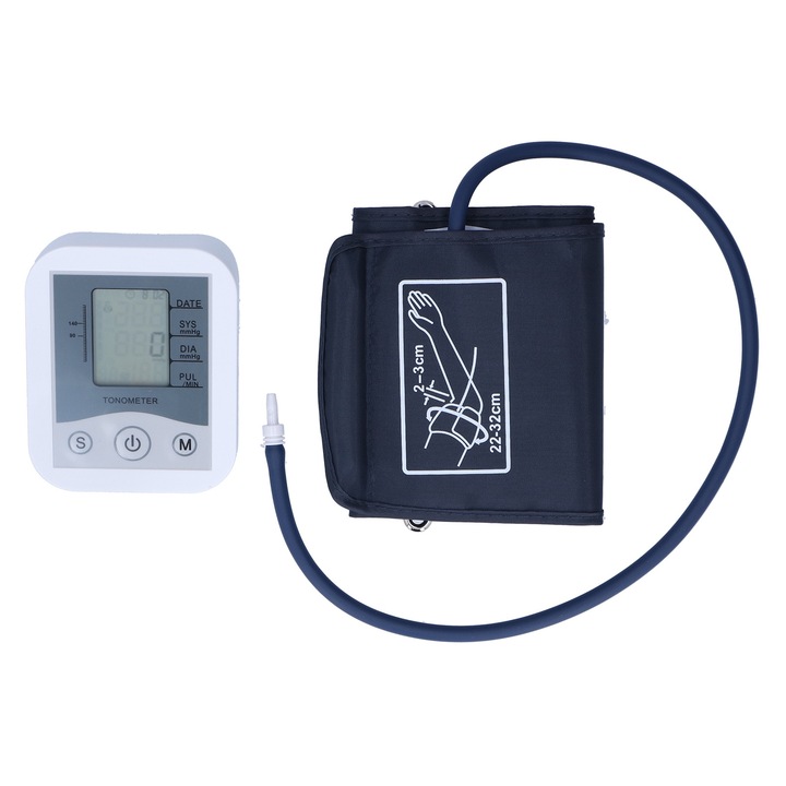 Tensiometru portabil tip bratara, monitorizare ritm cardiac, ecran LCD, gri