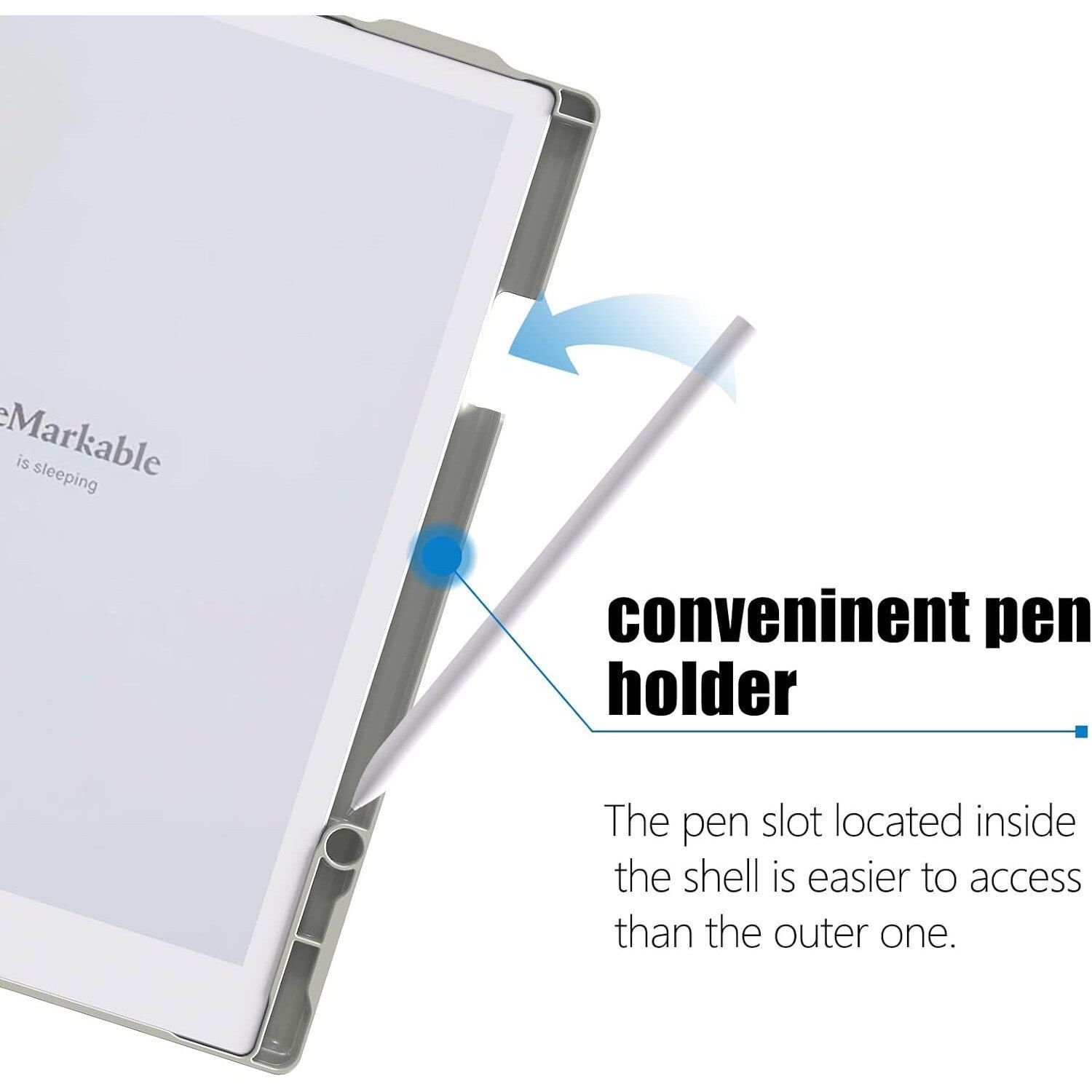 Husa pentru tableta reMarkable 2, permite rotatie completa 360 grade, cu suport pentru stilou, inchidere magnetica, 10.3 inch, gri