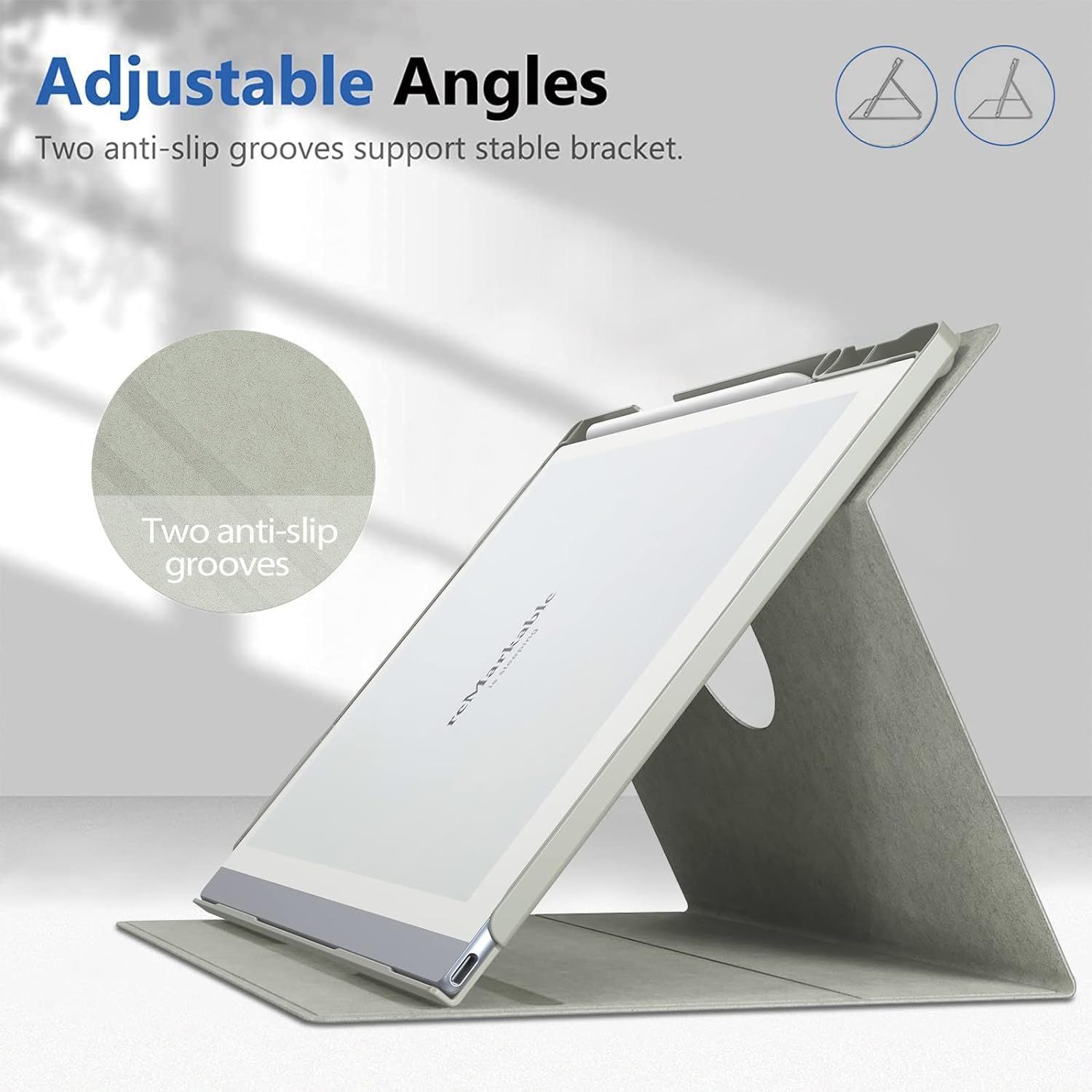Husa pentru tableta reMarkable 2, permite rotatie completa 360 grade, cu suport pentru stilou, inchidere magnetica, 10.3 inch, gri