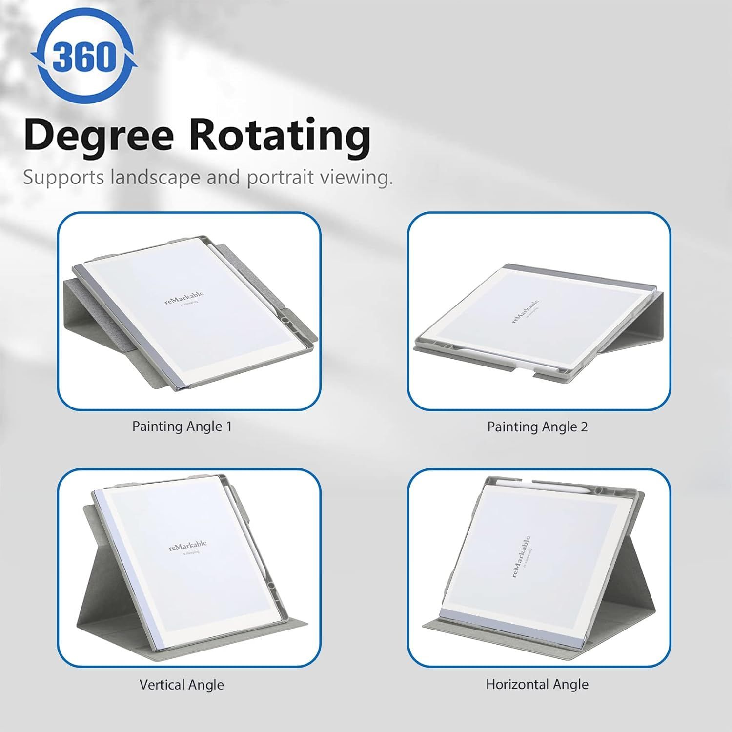 Husa pentru tableta reMarkable 2, permite rotatie completa 360 grade, cu suport pentru stilou, inchidere magnetica, 10.3 inch, gri