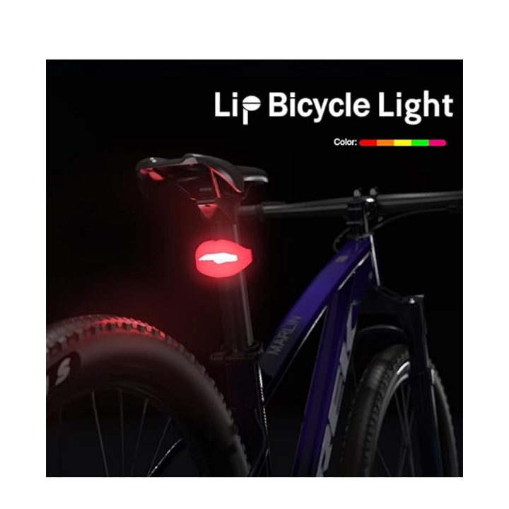 Lumina Stop Bicicleta in Forma de Buza, USB Reincarcabila, Rezistenta la Apa si Vizibilitate de 180°, Rosu