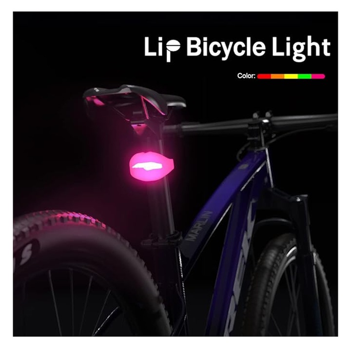 Lumina Stop Bicicleta in Forma de Buza, USB Reincarcabila, Rezistenta la Apa si Vizibilitate de 180°, Roz