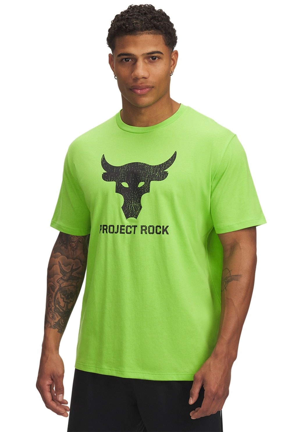 Under Armour, Tricou cu imprimeu grafic Project Rock Payoff, Negru, Verde lime, M
