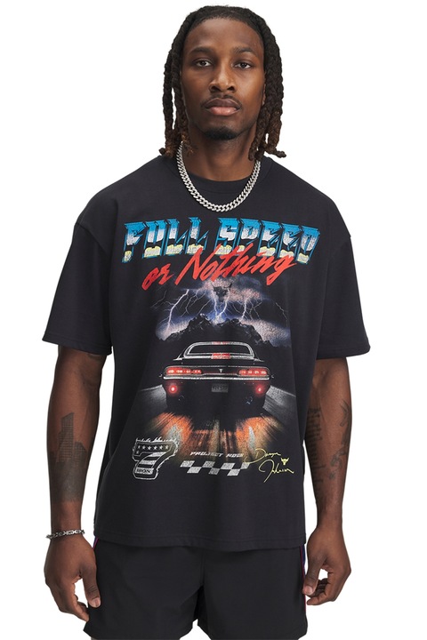 Under Armour, Tricou lejer cu imprimeu grafic Project Rock, Negru