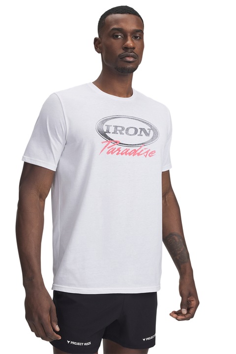 Under Armour, Tricou cu imprimeu Iron Project Rock, Alb