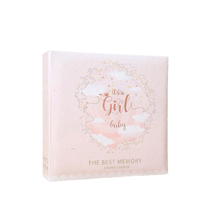 Album de Memorii Bebelus cu Inscriptii - Roz Dulce, 200 Poze, 22,5x22x5,5 cm, Pastrati Primii Momente