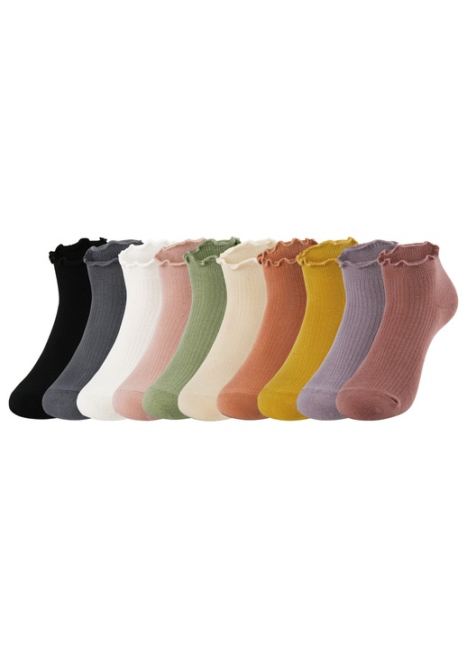 Set 10 perechi Sosete dama, GOGOU®, pana la glezna, cu volane, Bumbac/Poliester, marimea 35-40, Multicolor