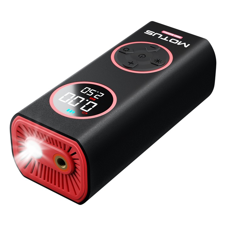 Pompa electrica Motus AirPump Pro Red Edition – manometru, compresor 96W, powerbank 7500 mAh, lanterna LED – pentru trotineta, motocicleta, masina si bicicleta