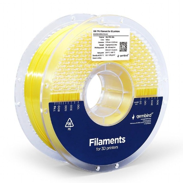 Gembird 3DP-STPU1.75-01-Y Filament TPU 1.75mm 1kg sárga