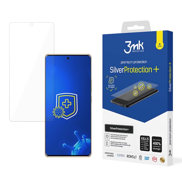 Folie protectie telefoane 3MK SilverProtection+, antimikrobiana, rezistenta la socuri, transparent, pentru Infinix Note 40
