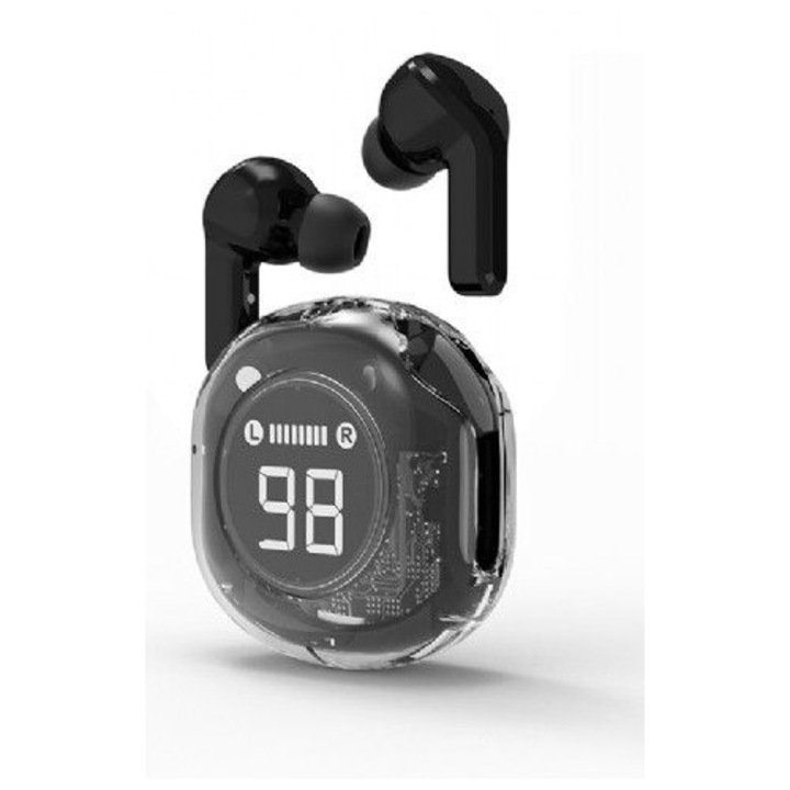 Gembird TWST-01-BK Bluetooth vezetéknélküli TWS sztereo mikrofonos fülhallgató, átlátszó tokban