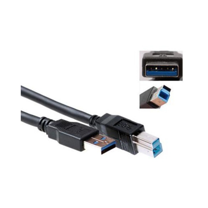 ACT USB 3.2 Gen1 A apa - USB B apa kábel, 3.0 m, fekete