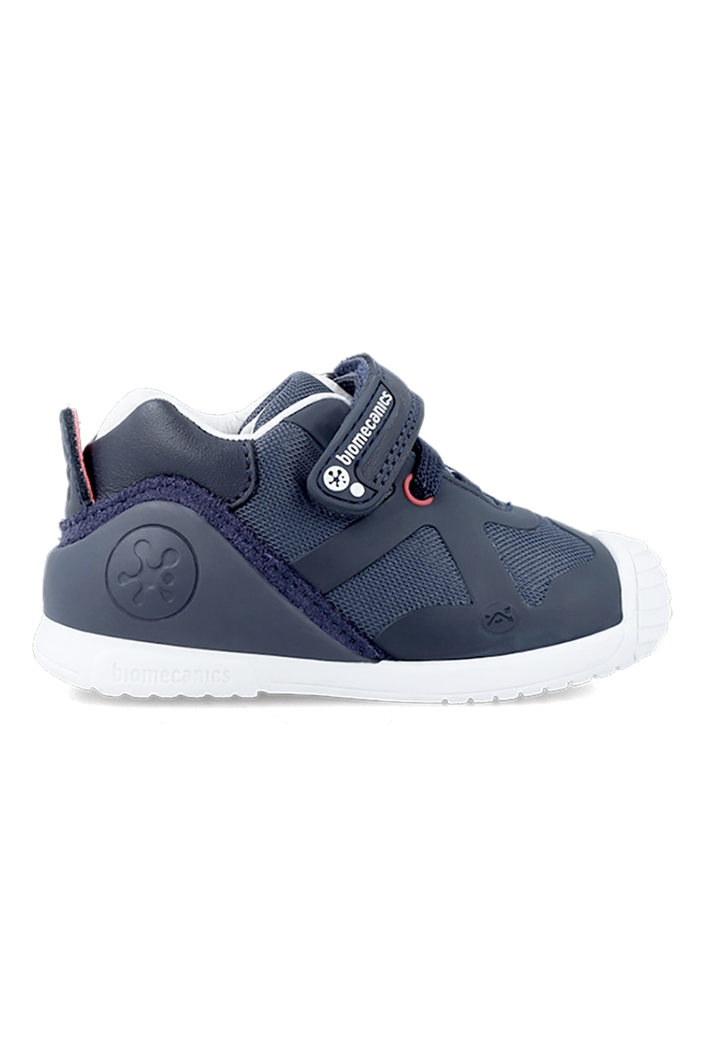 Biomecanics, Pantofi sport cu talpa wedge si inchidere velcro, Alb, Corai, Bleumarin, 18 EU
