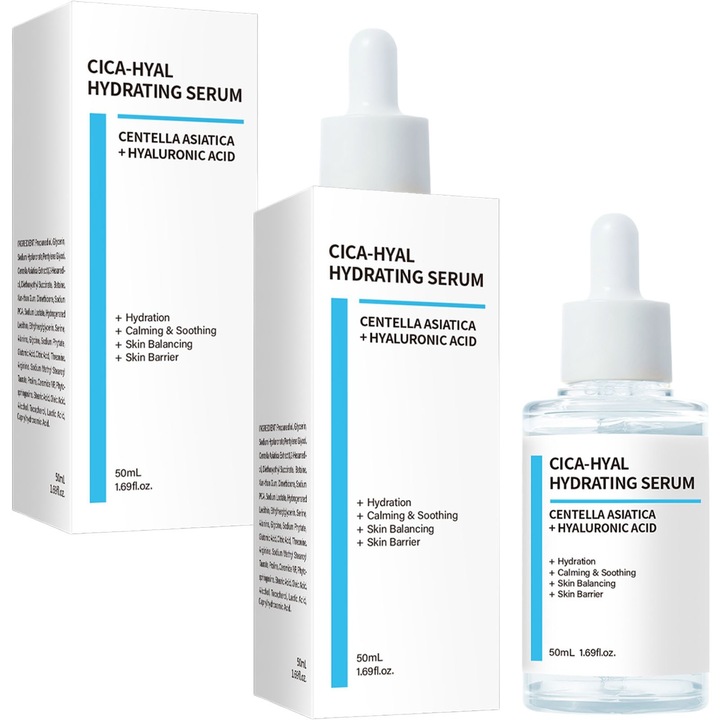 Serum hidratant CICA-HYAL, Centella Asiatica, acid hialuronic, hidrateaza, echilibreaza pielea si protejeaza bariera pielii, 1,69 fl oz, 50 ml