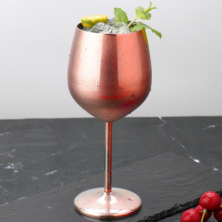 Pahare de vin din otel inoxidabil de aur roz Taotigzu, pentru incalzirea casei, Valentines, Aniversare, 500 ml, otel inoxidabil h 21.5 cm, Rose