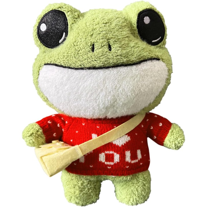 Плюшена жаба, 11,8 инча плюшена играчка жаба, мека и сладка зелена анимационна плюшена играчка с дрехи и чанта, подарък стояща плюшена жаба за деца, момичета, момчета
