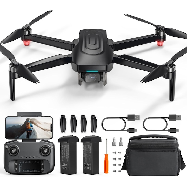 Дрон с дистанционно управление HS175G, 4K Ultra HD камера, Sony CMOS сензор, 5G WiFi, GPS, Автоматично връщане, Електронна стабилизация на изображението, Tap-Fly, 60 минути полетно време, Сгъваем, Черен