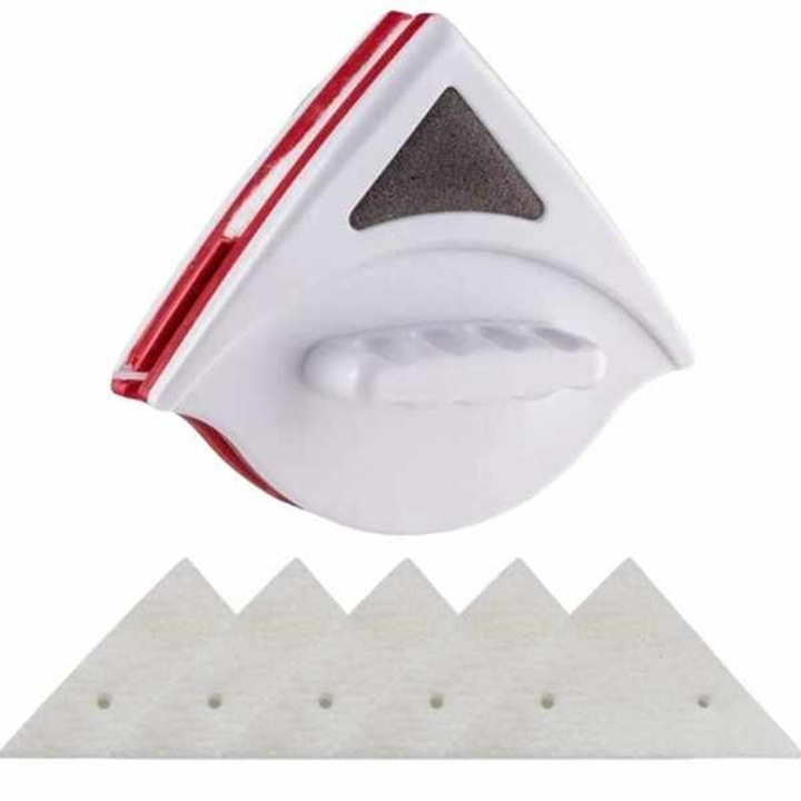 Stergator Dublu Mercaton cu Magnet pentru Curatarea Geamurilor cu Grosime intre 3 si 8 mm si 10 Bureti de Rezerva, Alb cu Rosu