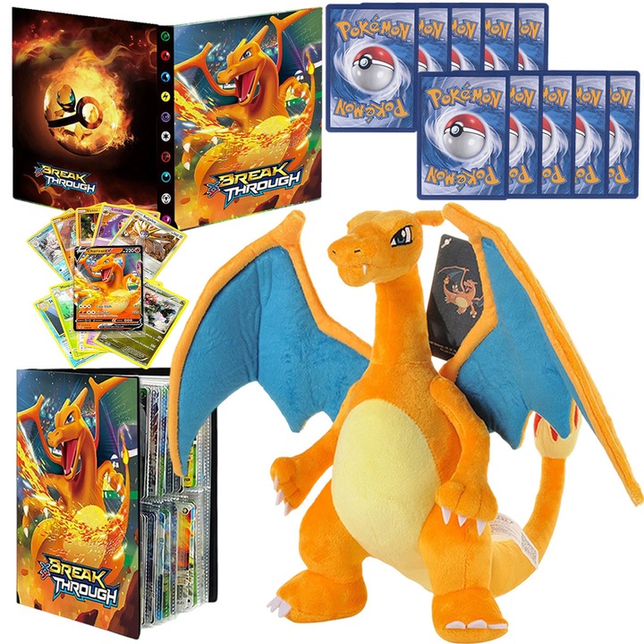 Charizard készlet, nagy plüssjáték, 10 gyűjtőkártya, gyűjtőkártya