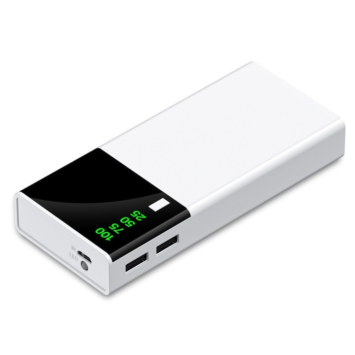 Външна батерия 1TECH LED X9, Power Bank, 20000mAh, Micro USB, 2 х USB, Бял