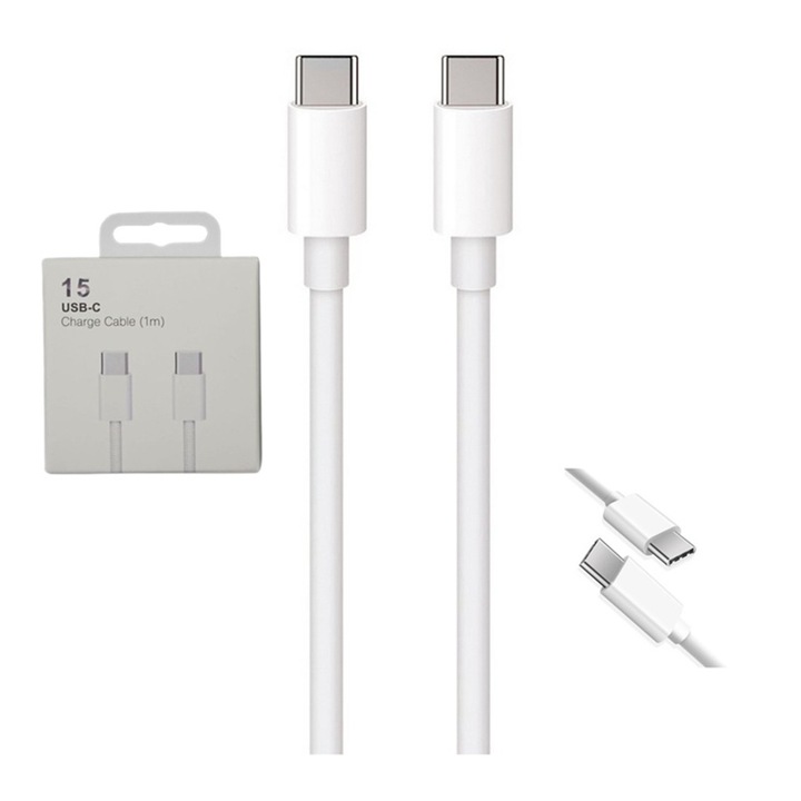 Adatkábel 1TECH USBCC-1M, Type-C – Type-C, PD30W, 1,0 m, fehér