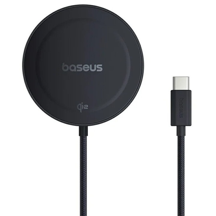 Incarcator fara Fir cu Stand, Universal, Qi2 15W, Type-C, 1m - Baseus Simple Mini4 (P10273300121-02) - Cosmic Black