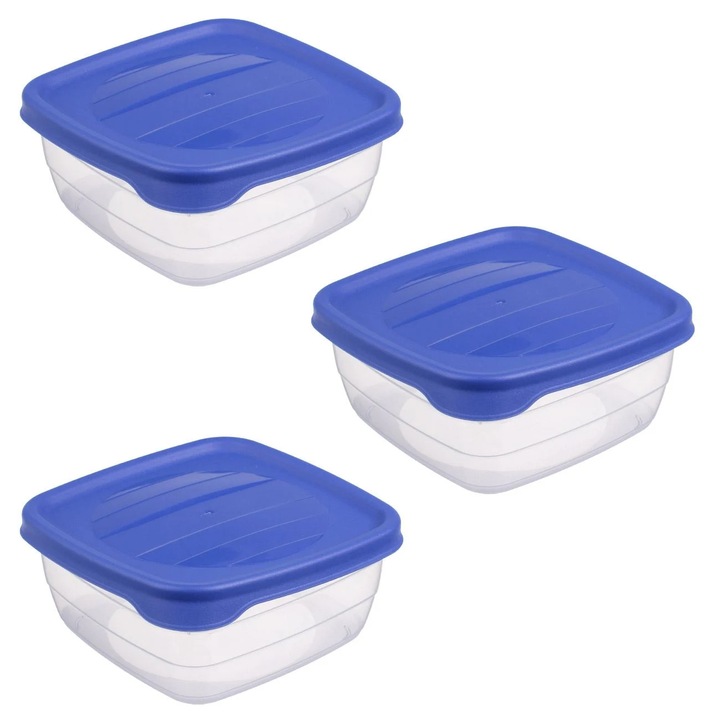 Комплект прозрачни гювечета със сини капаци 500мл - 3бр