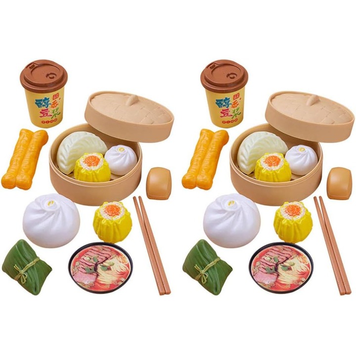 2 gyermek szett Szerepjáték konyhai játék Főzőjáték Párolt játékétel Kínai reggeli Élelmiszer játékszett Babaház bútor (26 db)