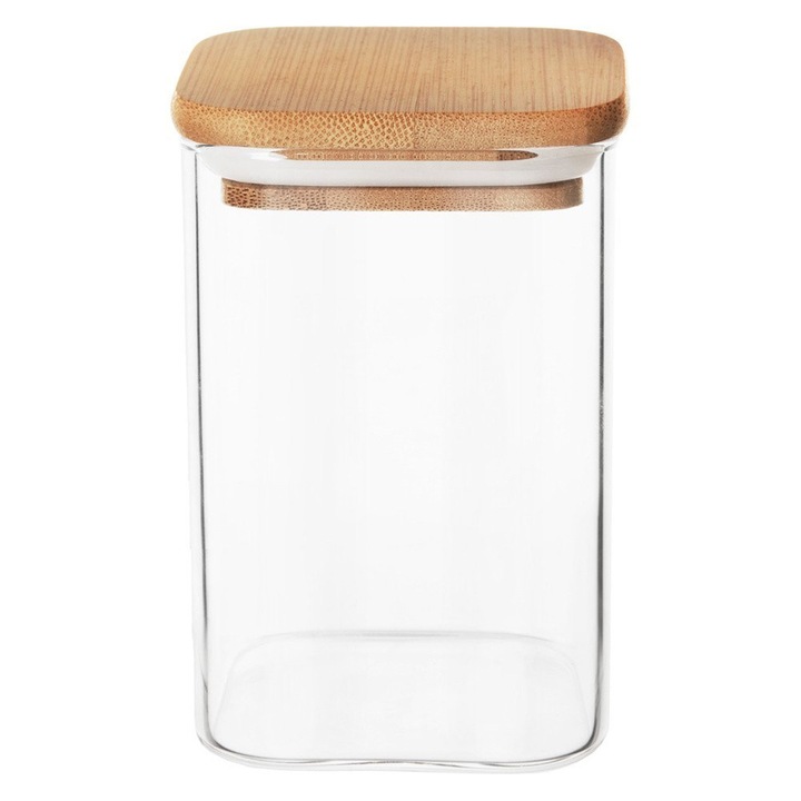 Recipient Din Sticla, Orion, 10.5 x 10.5 x 15.5 cm, Forma Patrata, Sticla, Etans Cu Garnitura Din Silicon, Curatare Usoara, 1 Bucata, Transparent