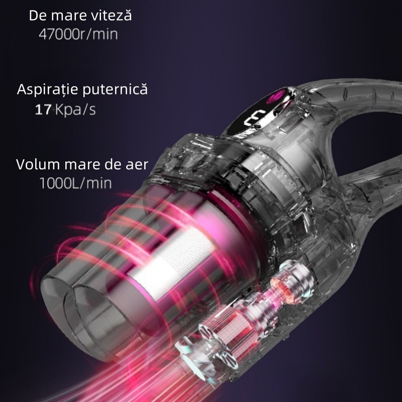 Aspirator vertical fara fir, 120 W, 17 KPa, reglare in 3 viteze, capacitate cutie de praf 600 ml, aspirare si stergere, potrivit pentru lucrarile de curatare casnica, gri-rosu