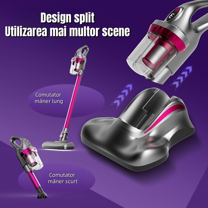 Aspirator vertical fara fir, 120 W, 17 KPa, reglare in 3 viteze, capacitate cutie de praf 600 ml, aspirare si stergere, potrivit pentru lucrarile de curatare casnica, gri-rosu