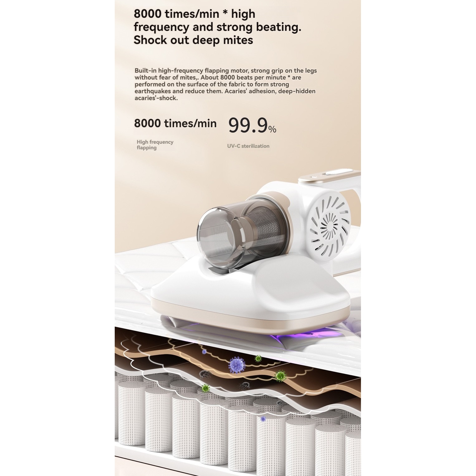 Aspirator fara fir, 120W, sterilizare UVC, 8500Pa, capacitate cupa de praf 260ml, 2000mAh, potrivit pentru lucrari de curatenie casnica, alb