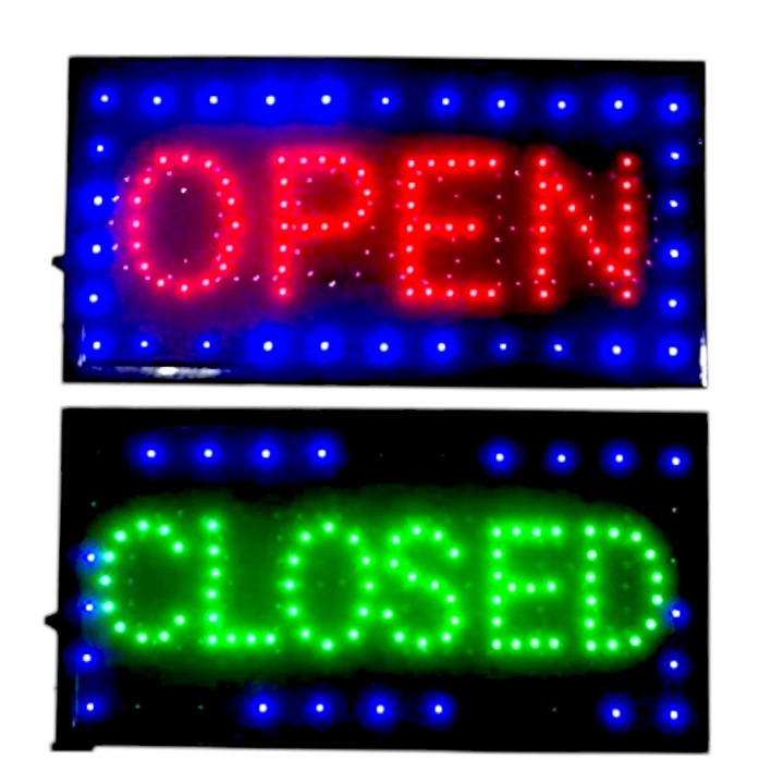 Светещо рекламно пано, 48x25x2 см, захранване 220V, съобщение ОТВОРЕНО/ЗАТВОРЕНО, вътрешна и външна употреба, енергоспестяващо, черно, издръжливо
