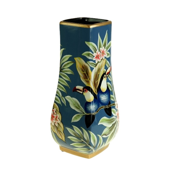 Vază decorativă Werner, ceramica, design tropical cu tucani, multicolor, dimensiuni nedefinite