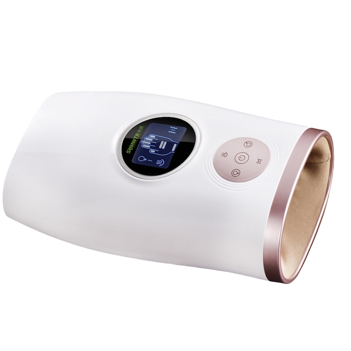 Ръчен масажор, LED дисплей, 3-скоростна настройка, 3-скоростно синхронизиране, горещ компрес, дишащ и антибактериален, насърчава мускулната релаксация и кръвообращението, 2000mAh, USB, бял