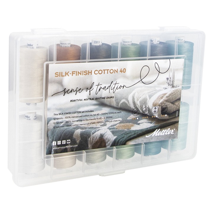 Ata de cusut, bumbac cu finete de matase, 12 conuri x 1000 m, culori neutre Silk-Finish Cotton 40 Sense of Tradition Quilting Kit Mettler