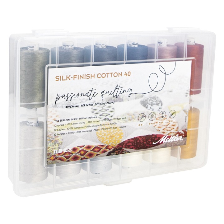 Ata de cusut, bumbac cu finete de matase, 12 conuri x 1000 m Silk-Finish Cotton 40 Passionate Quilting Kit Mettler