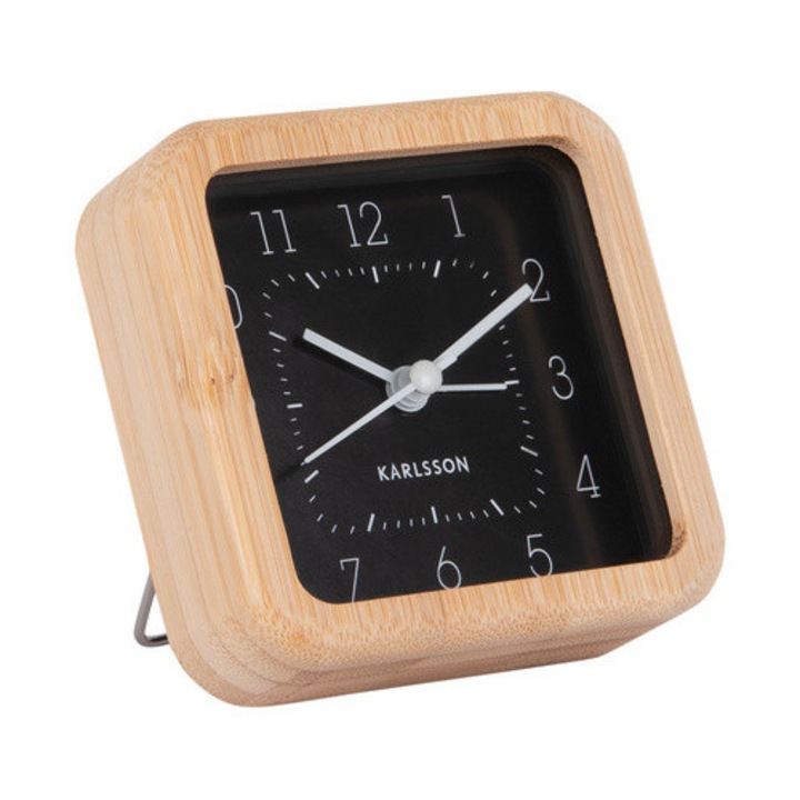 NEAT bambusz tokos ébresztőóra, 9 x 9 cm - fekete