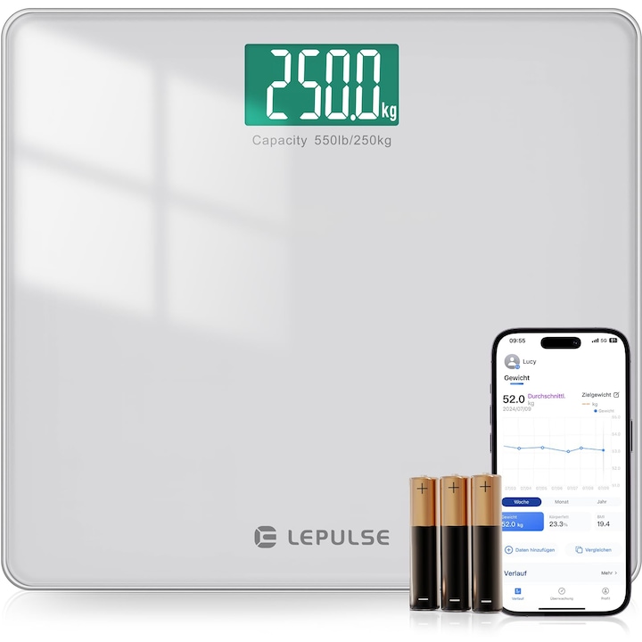 Интелигентна везна за тяло, LEPULSE, с LCD екран, неплъзгащ се, подробен анализ на тялото, максимално тегло, електронен, осветен цифров екран, съвместим със смарт приложение